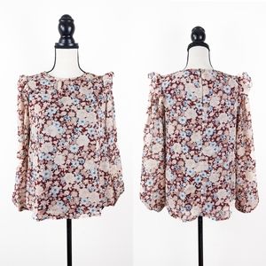 NWT E&M Wine Floral Long-Sleeved Blouse, Size Medium